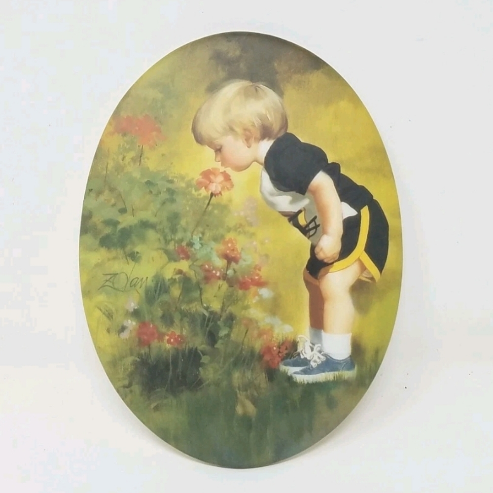 Vtg 1992 Donald Zolan "Grandma's Garden" table top plaque chalkware cottagecore